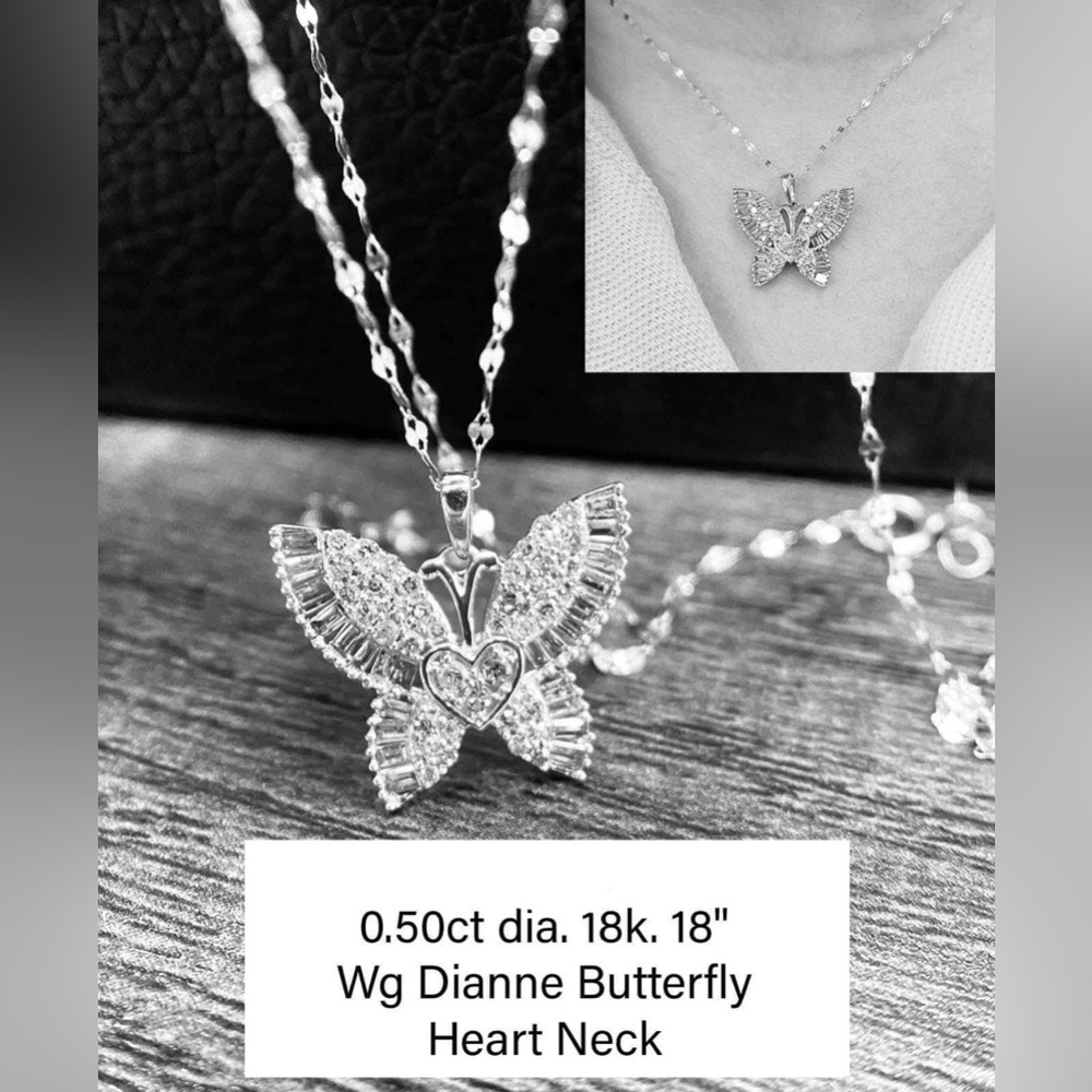 Butterfly Heart Necklace in 18K white Gold and 0.50ct Natural Diamond 18inches